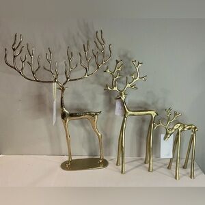 34 TH & PINE Gold Reindeer Set of 3 Winter metal Christmas Decor NWT
